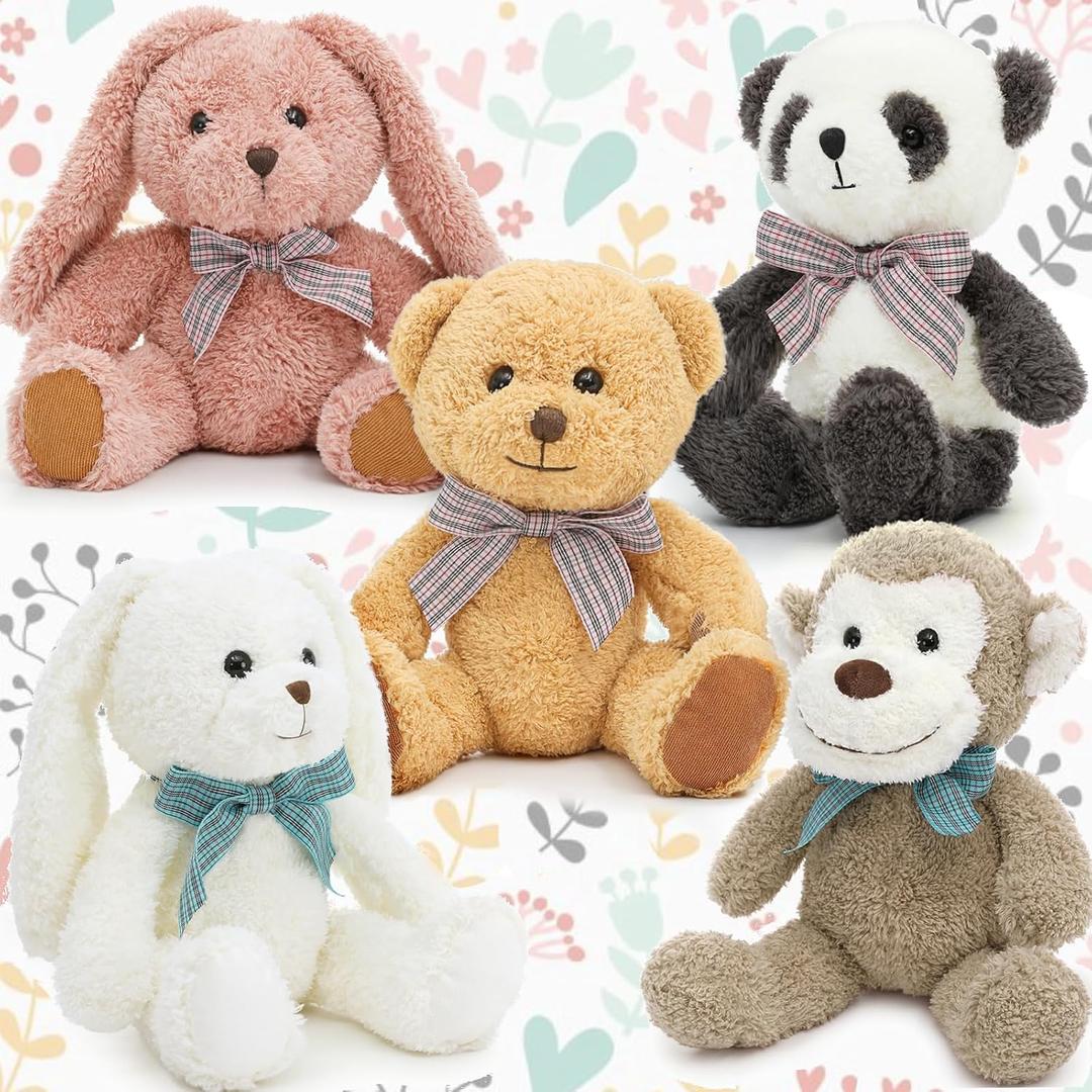 MaoGoLan 13 inch Stuffed Animals Bulk Plush Set Toys Bundle Party Favors for Kids Teens Girls - Soft Teddy Bear, Floppy Bunnies, Monkey, Panda - Baby Shower Decor Gift Mothers Day, 5Pcs