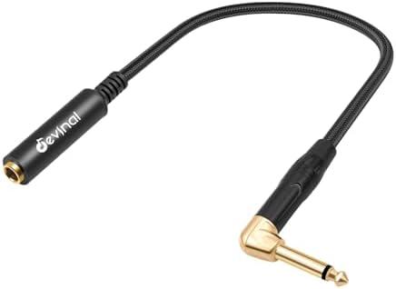 Devinal Right Angle 1/4 Inch TS Male to 1/4 Inch TS Female Cable, 6.35mm Mono Connector Patch Extension Adapter Best for V Shape Guitar 1 FT