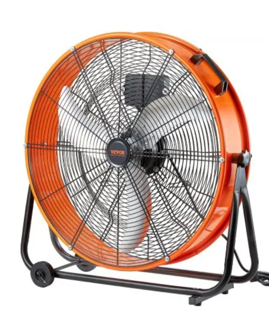 VEVOR Drum Fan, 24 Inch 8700 CFM High Velocity Heavy Duty Floor Shop Fan, 3-Speed, 5ft Cord, 360Adjustable Tilting, Commercial Industrial Use for Warehouse, Workshop, Factory, Basement