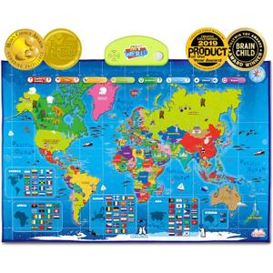 BEST LEARNING i-Poster My World  Interactive Talking World Map for Kids Ages 5-12 to Learn Countries, Flags, and Fun Facts About Our Planet