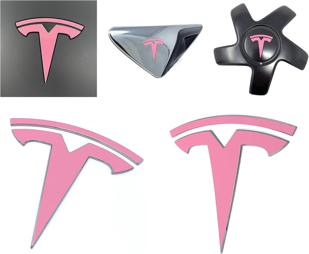 Logo Decal Overlay Stickers for Tesla Model 3 (2017 to 2023), Standard Wrap, 11-pc Set (Satin Pink)