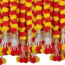 Marubhumi Artificial Marigold Flower Strands Garland for Diwali Decor,5 Feet Long Strands, Garland for Decoration, Diwali Decorations for Home, Christmas Decor Wedding Decor, Yellow & Red - 5 PCS