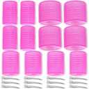 Self Grip Hair Rollers Curlers Set - 24 Pieces with 3 Sizes (4 Jumbo, 4 Large, 4 Medium) and 12 Clips for Volume on Long, Short, Thick, or Fine Hair