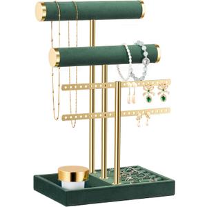 bussdis 3 Tier Bracelet Holder Display - Detachable T Bar Dark Green Velvet Bracelet Holder, Jewelry Holder Organizer for Bracelet, Necklace, Earrings, Rings
