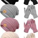 JaGely 8 Pieces Women Winter Hats and Gloves Set Women Warm Touchscreen Knitted Lined Gloves Winter Beanies (Black, Gray, Pink, Beige)
