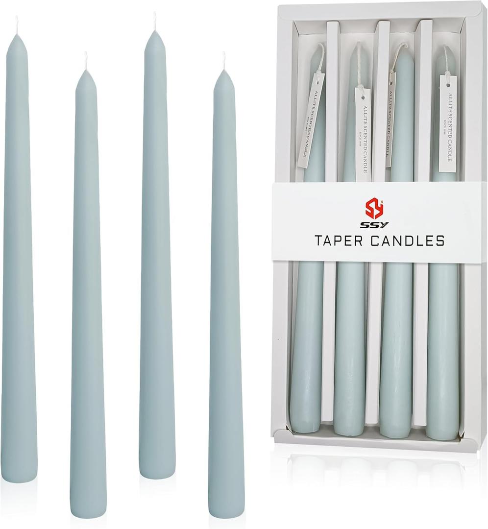 10 Inch Taper Candle Set of 4 - Sea Salt Scented Candles - Soy Wax Home Decor Candles - Gift Ideas for Wedding Party Dinner Holiday Decoration