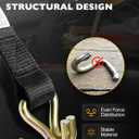 Ladder Rack Ratchet Straps with J-Hook (4 PCS), 1.4" Black Square Tube Mount, 1.5" Wide x 7.5' Long Black Retractable Ratchet Tie Down Strap Roof Rack, 500 lbs Load Heavy Duty, Cargo Buckle Lock Strap