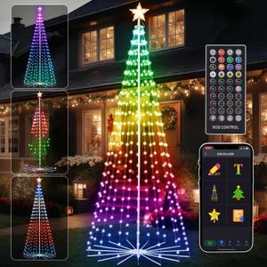 FANCILLUMA 8 FT Outdoor Christmas Tree, Smart APP Remote Control RGB Color Changing DIY Timer LED Christmas Tree for Indoor Outdoor Decorations