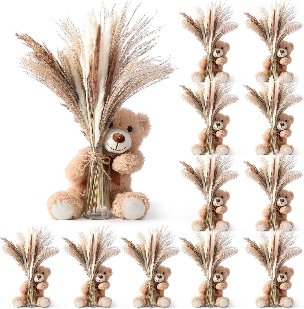 Canlierr 12 Sets Baby Shower Centerpieces Bear Vase Pampas,Glass,Boho