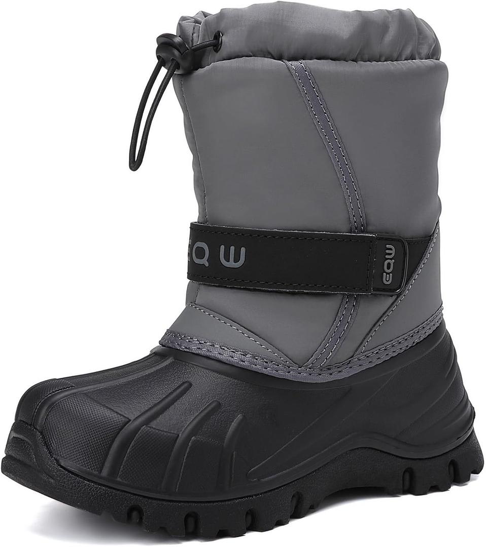 EQW Kids Snow Boots Waterproof Winter Boots for Boys & Girls Slip-on Warm Fur Lined Non-Slip Insulated Ankle Shoes (11.5 Little Kid, Grey)