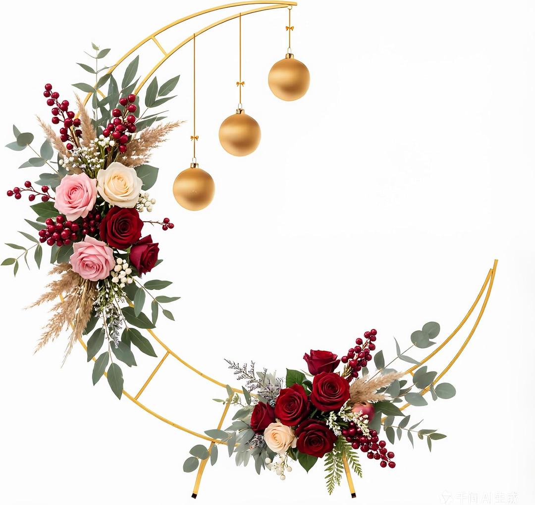 Moon Shaped Wedding Arch Backdrop Stand, 5.9 Feet, Gold Frame, Iron Material, Rustproof, Easy Assembly, Reusable for Festival Decorations, Party and Balloon Arch Display