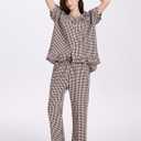 COZYPOIN Womens Gingham Pajama Set 2 Piece Plaid Cotton Pjs Cute Ruffle Sleepwear Maternity Bridesmaid Pajamas Loungewear
