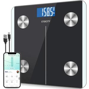 Etekcity Smart Rechargeable Body Fat Scale, Digital Bathroom Scale for Body Weight and Muscle, Accurate Weighing Machine for People Sync with Smartphone App, 400lb, Black