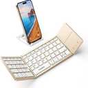 Samsers Foldable Bluetooth Keyboard with Touchpad - Portable Wireless Keyboard with Holder, Rechargeable Full Size Ultra Slim Pocket Folding Keyboards for Android Windows iOS Tablet & Laptop - Gold