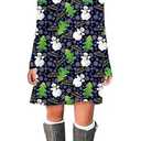 Women’s Christmas Ugly Santa Patterns Printed Crew Neck A-Line Dresses Casual Floral Novelty Dress, S