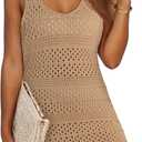 Dokotoo Womens Swimwear Cover Ups 2025 Summer Crochet Hollow Out Knit Bathing Suit Beach Dresses (Small, Beige)