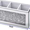 Mirrored Makeup Brush Holder Organizer, 3 Compartments Cosmetic Brush Storage Holders, Crushed Diamond Remote control holder, Pen and Pencil Holder for Desk, Eyeliners Display Case for Vanity