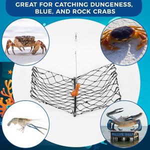 Windyun 2 Set Foldable Crab Trap with Bait Clip and Orange Braided Line Crab Trap Crabjaw Crab Snare Crab Nets for Crabbing Crab Lobster Fish