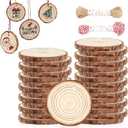 30 Pcs Wood Slices for Crafts, 1.57"-2" Pre-Drilled Holes Wood Rounds, 66 Feet Twine String, Wooden Circles for Crafts Burning Painting DIY Crafts Christmas Wedding Party Wedding Decor Party