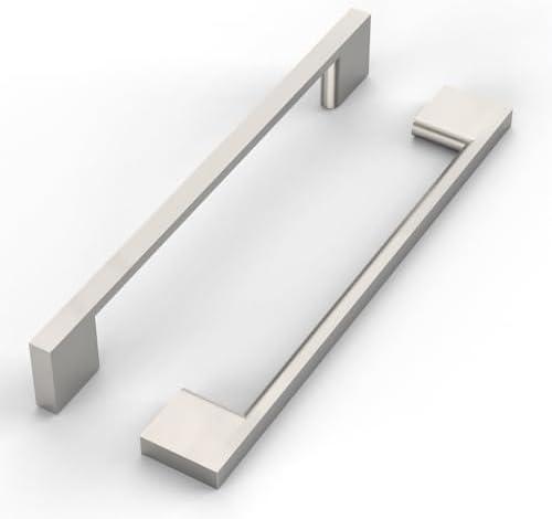 ROMATEE 10 Pack 6.3 Inch(160mm) Cabinet Pull Brushed Satin Nickel Kitchen Cabinets Handles Brushed Nickel Cabinet Hardware for Cupboard Square Kitchen Pulls for Cabinets Drawer Handles Chrome