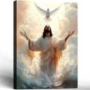 Framed Jesus Canvas Wall Art White Dove 16x24 Ready to Hang in churches | Framed Jesus canvas wall art with white dove faith decor for living room bedroom or church 16x24 inch ready to hang