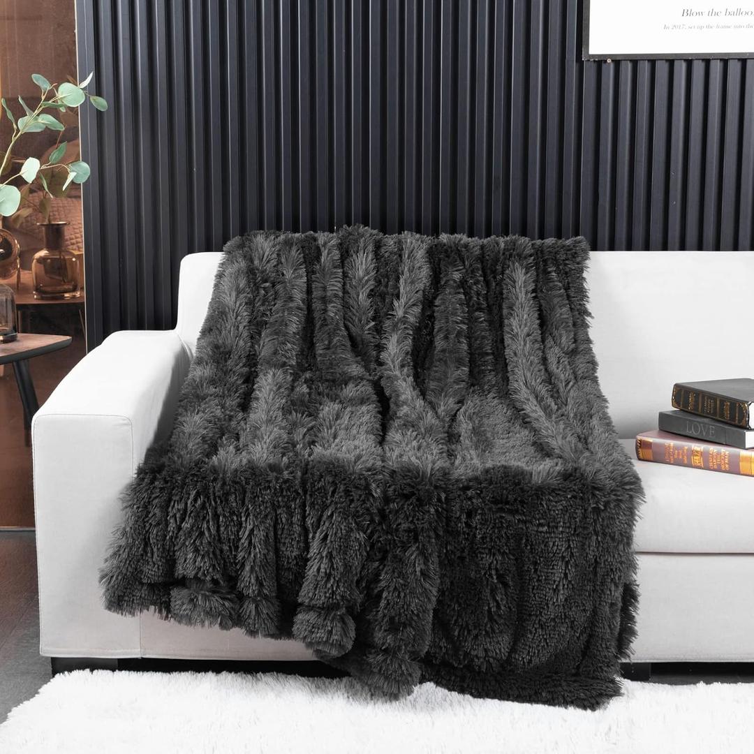 YUSOKI Long Faux Fur Throw Blanket for Sofa Couch,2 Layers,2.1lb,All Ages,Home Decoration, (Morel,50" x 60")