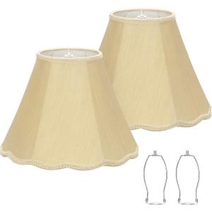 Gold Scalloepd Lamp Shades Set of 2, 6.1"Top x 13"Bottom x 9.8"High, Bell Lamp Shades for Floor Lamps Table Lamps, Medium Lampshade with Petal Edge Braid, Spider, Harp Holders Included, Easy Assembly