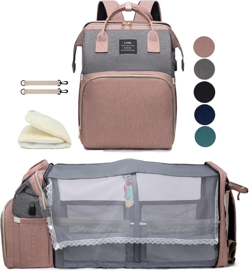 Diaper Bag Backpack with Changing Station: Pink Baby Bags for Girls Boys Mom with Large Capacity Paaleras Para Bebe Nia Baby Girl Newborn Essentials Must Haves Baby Shower Gifts Baby Registry