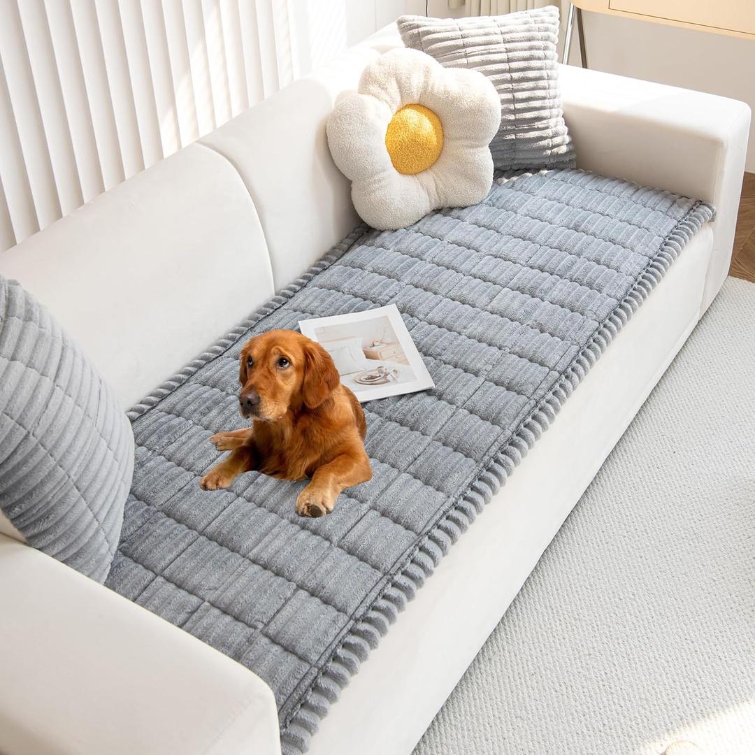 Mivnue Pet Couch Cover, Couch Covers for Dogs, Washable Dog Sofa Covers Couch Protector, Fuzzy Non Slip Couch Slipcover Pet Friendly (27.6" x 59.1", Light Grey)