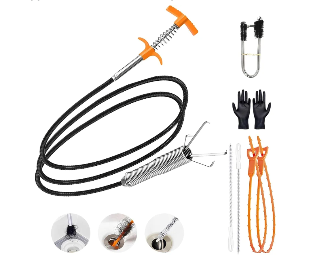 79 Inch Drain Snake Hair Drain Clog Remover Tool, Flexible Sink Snake Drain Cleaner Tool Set, Plumbing Snake for Toilet Sewer Shower Kitchen Bathroom Tub Clogged Hair Removal Cleaning Tool Set