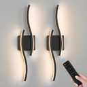 Black Battery Operated Wall Sconces: 23.6 Inch Rechargeable Sconce Lighting Set of 2 with Remote /3 Colors/10-100% Dimming/Timer Modern LED Wall Light for Bedroom Living Room Hallway Bathroom, 2 Pcs