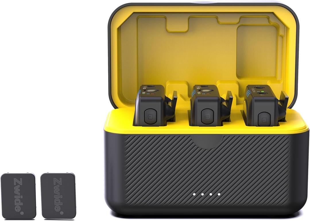 Zwide M1 Plus(2nd Gen)+C1M Professional Portable Wireless Microphone System with Charging Case and Magnetic Clip, 2 Person Compact Digital Lapel Mic with 3 Level Noise Cancellation, Stereo for Camera