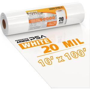 Crawl Space Vapor Barrier, 20 Mil Vapor Barrier, 10'x100', White Plastic Sheeting - Thick Plastic Sheeting, Heavy Duty Polyethylene Film, Drop Cloth Vapor Barrier Covering for Crawl Space, Basement