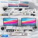 gianotter Dual Monitor Stand Riser, Desk Organizer With Drawer and 2 Pen Holders, Monitor Stand for Desk, Office Decor Essentials (White)