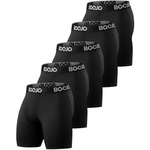 BOOJO 5 Pack Compression Shorts for Men - Athletic Running Black Spandex Quick Dry Underwear for Workout Gym Basketball, Size 2XL, Black