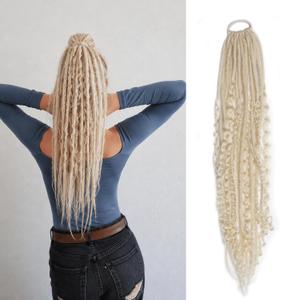 3 in 1 Mixed Elastic Dread Ponytail Hair Extensions, 24" Long Viking Dreadlock Ponytail Hand-braided Mixed Extensions 1PC, 613 Blonde Boho Synthetic Hippie Dreads Style for Girls