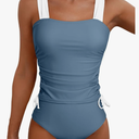Aleumdr Womens Retro Ruched Two Piece Strappy Tummy Control Swimwear Tie Side Tankini Bathing Suit Set, L