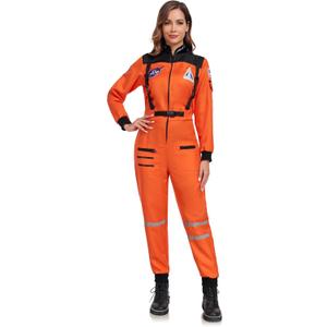 Women's Astronaut Costume Adult Space Suit Halloween Dress up (Small, Orange)