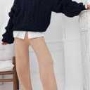 PRETTYGARDEN Womens Sweaters Spring 2026 Cable Knit Long Sleeve Crewneck Oversized Sweater Chunky Pullover Loose Outfits (Navy, XXL)