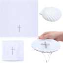 SmoothNovelty Baptism Towel Shell Set for Boys Girls Baptism Towel with Shell Set Baptismal Cloth Christening Towels with Embroidery Cross Baptismal Shells Gifts for Christening Party Favors (Silver)