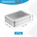 PATIKIL 2 Pcs Metal Tin Box, 5.1 x 3.7 x 1.5 Inch Rectangular Storage Tin Box with Lid Portable Tinplate Container with Window for Home Organizer Crafts Gifts Keys Cookies Cards Storage