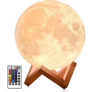 Moon Lamp, 1200mAh Ultra-Long Endurance Night Light, 7.1" 16 Colors LED Moon Light, Remote&Touch Control Room Decor Lamps for Kids Women Gift