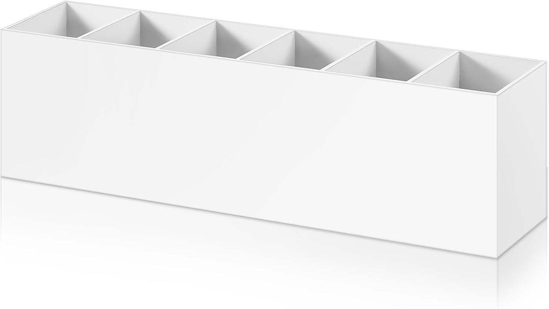 Jetec Acrylic Pen Holder 6 Compartments Makeup Brush Stationery Organizer Pencil Holder for Desk Accessories, Cosmetic Brushes, Dorm, Home, Bathroom, Kitchen, Office Supplies(White)