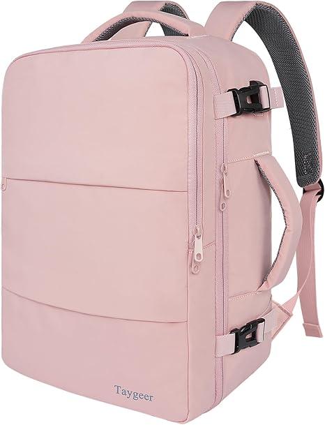 Taygeer Women's Rolling Carry On Backpack with USB Charging Port & Shoe Pouch, 17 inch Laptop Backpack, Pink