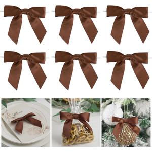 AIMUDI Brown Bows 3.5" Satin Ribbon Bows for Crafts Premade Bows with Twist Ties for Christmas Cake Pop Candy Apple Small Bows for Gift Wrapping Wedding Decor, 50 PCs