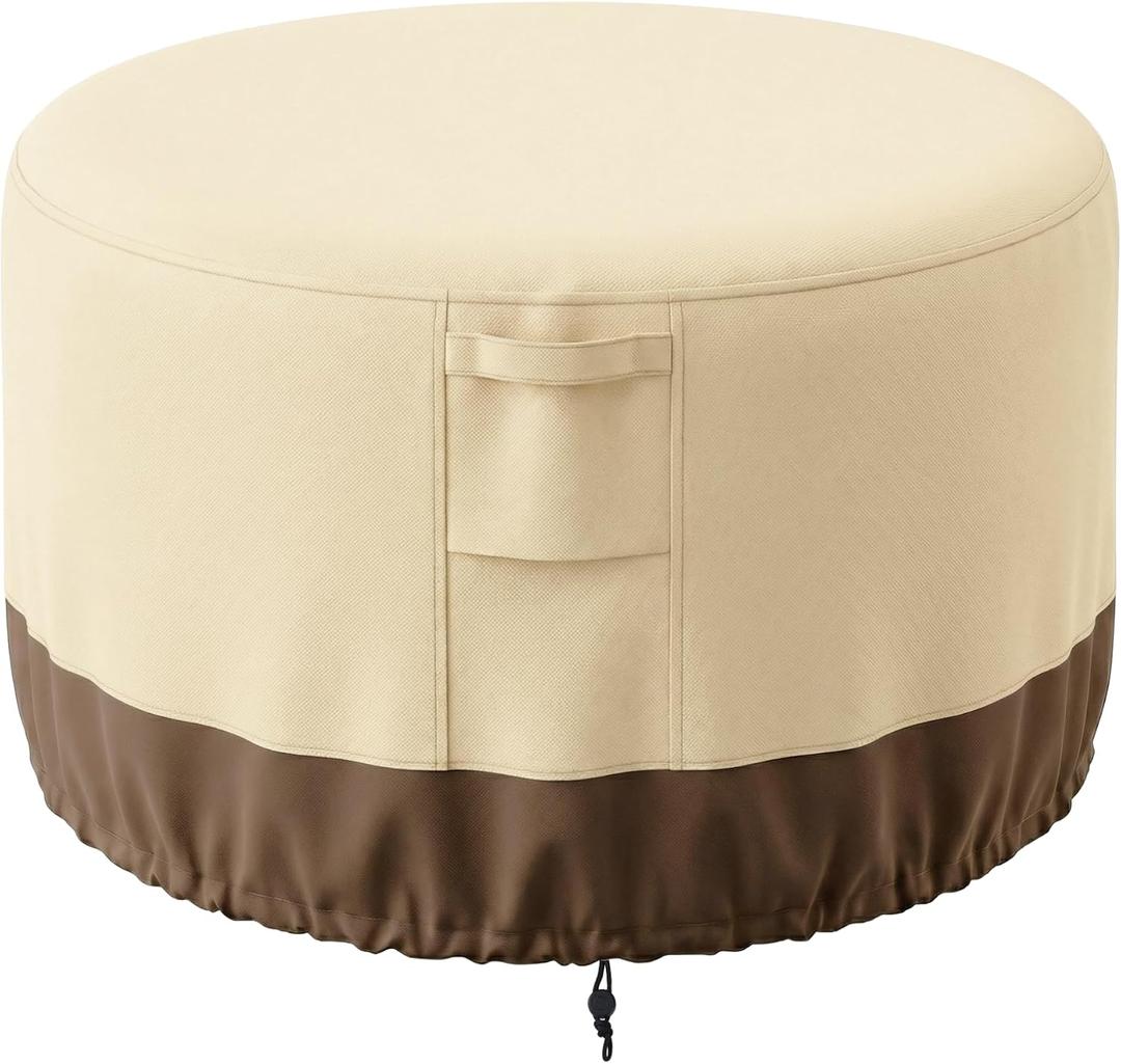 Vailge Fire Pit Cover Round,100% Waterproof Round Patio Fire Bowl Cover,Outdoor Heavy Duty Gas Firepit Table Covers with Air Vent and Handle