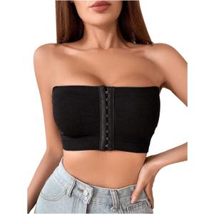 MakeMeChic Women's Front Closure Strapless Bras Open Back Bandeau Bra Wireless Bralette (Black)