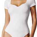IUGA Short Sleeve Bodysuit for Women Tummy Control Body Suit Sweetheart Neckline Going Out Tops (Small, White)