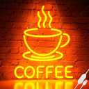 Basaneon Coffee Neon Sign for Wall Decor, Dimmable USB Powered Bright Led Signs for Business Acrylic LED Neon Coffee Light up Sign for Shop Station Art Decor Party Decorations (15.7 * 12.8inches)