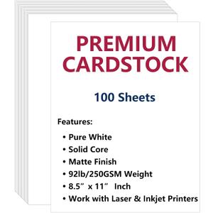 Cimlaga 100 Sheets White Cardstock 8.5 x 11 In, 92lb/250gsm Cover Card Stock, Thick Cardstock Printer Paper for Invitation, Menus, Wedding, DIY Cards, Scrapbook Supplies